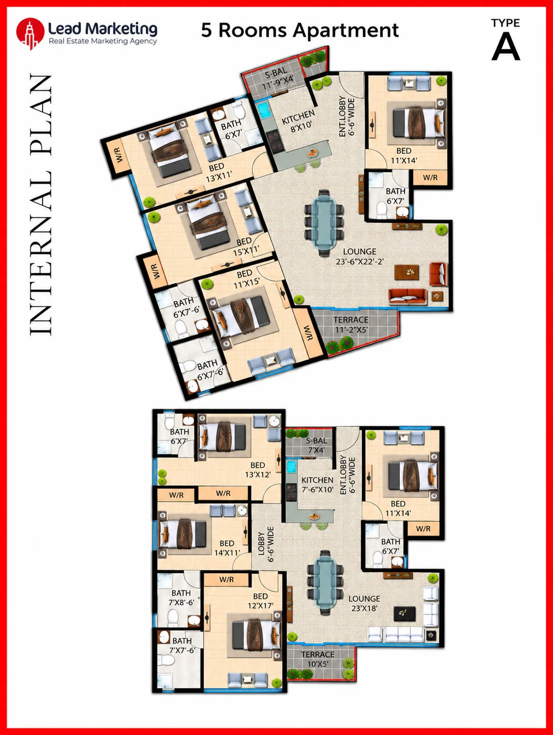 5-Room Apartment – Type A Floor Plan