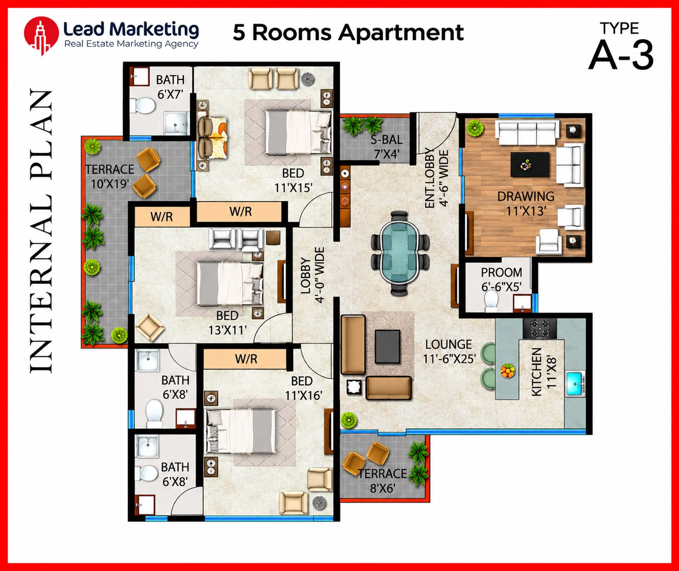 5-Room Apartments – Type A-3 Floor Plan