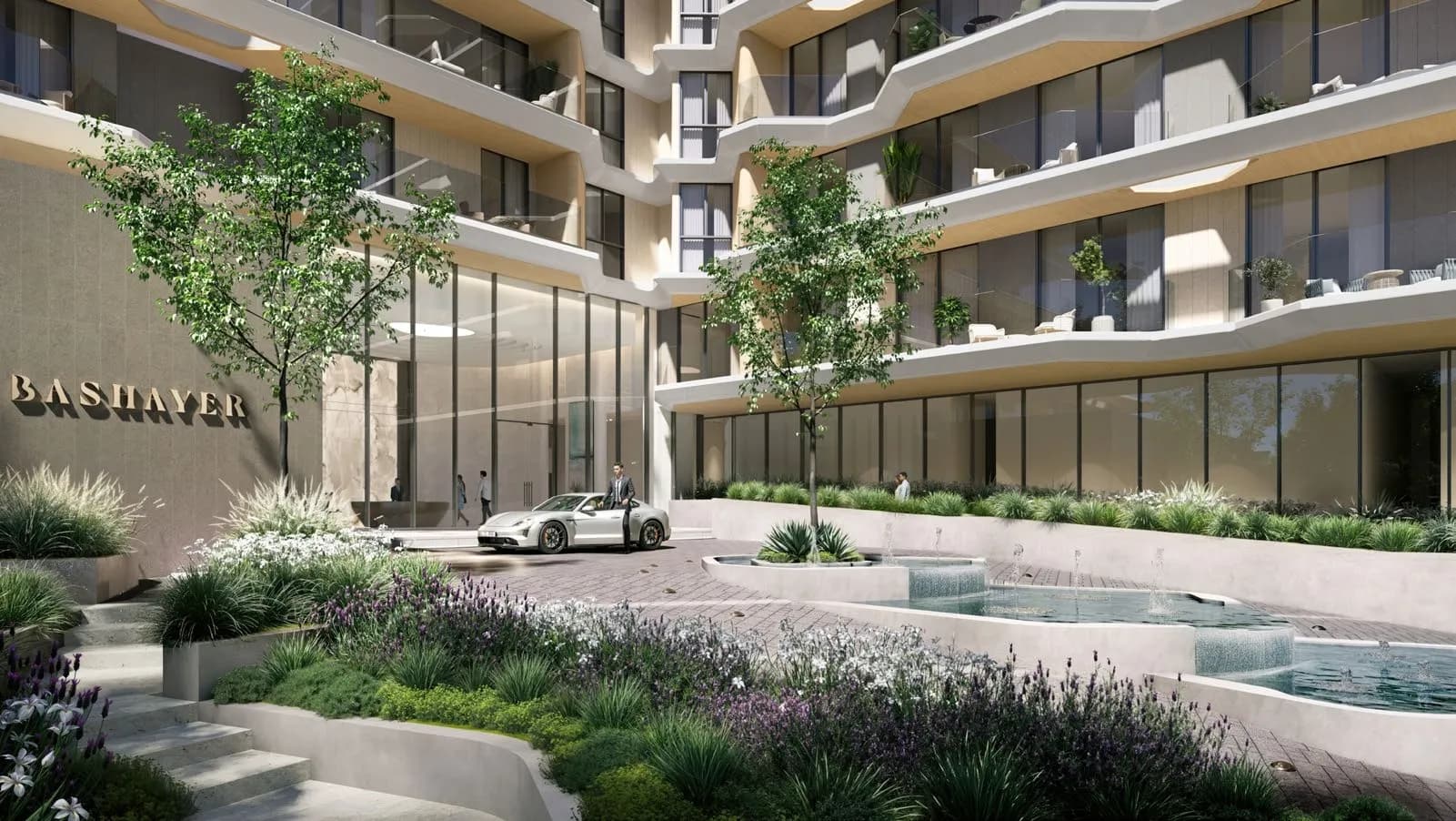 Bashayer Residences waterfront promenade and modern coastal facade